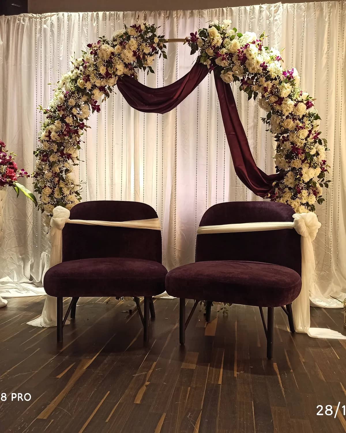 Romantic engagement stage with florals and soft lighting in Bangalore