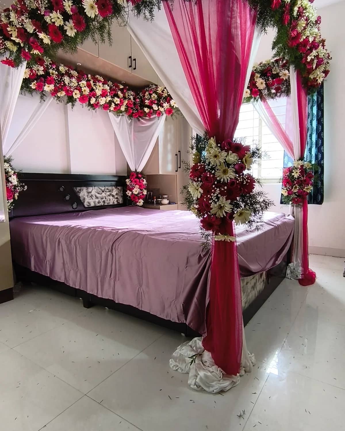 Surprise bedroom decoration with balloons and lights in Bangalore
