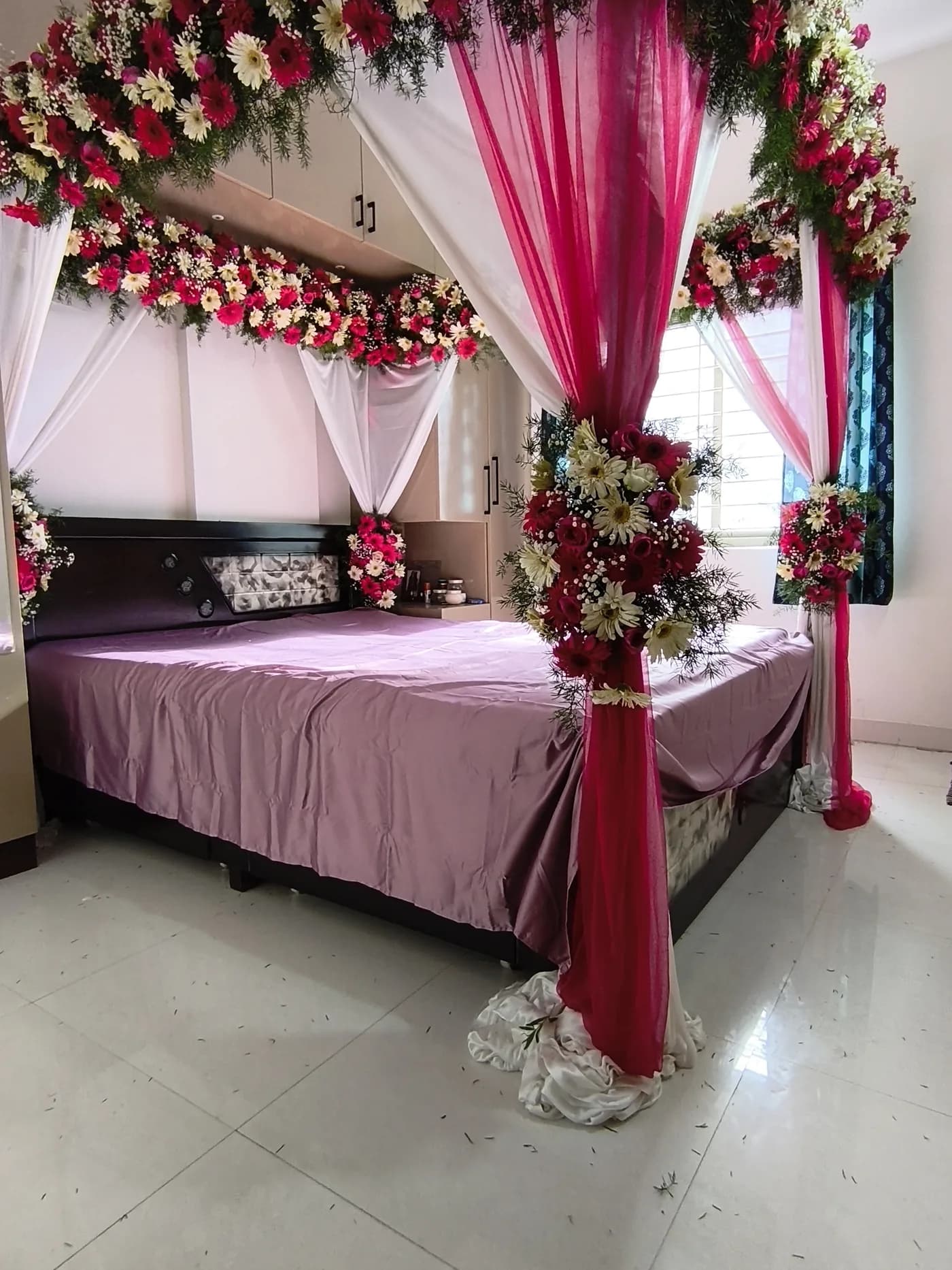 Wedding reception floral stage and seating décor in Bengaluru
